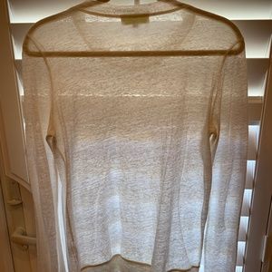 100% Linen Long Sleeve Tee-Shirt Top in Ivory